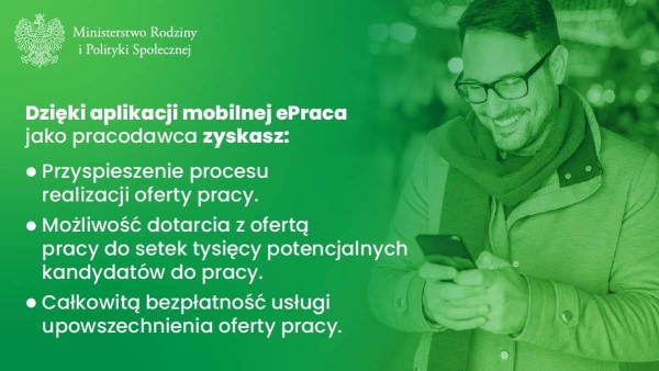 Grafika przedstawiająca mężczyznę korzystającego ze smartfona - Dzięki aplikacji mobilnej jako pracodawca zyskasz