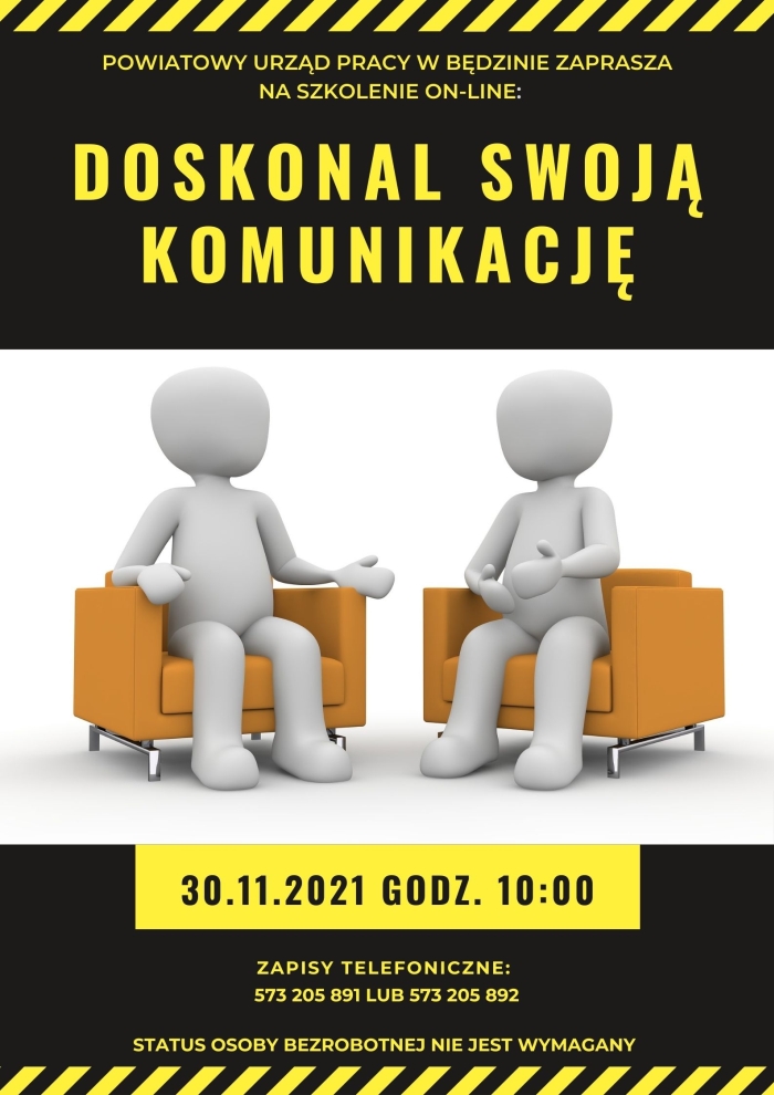 Plakat promocyjny - szkolenie online „Doskonal swoją komunikację”