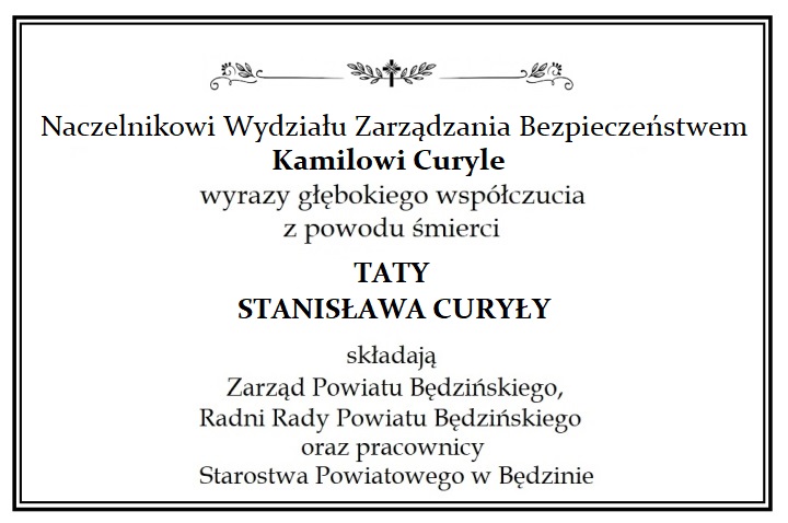 Kondolencje dla Naczelnika Wydziału Zarządzania Beezpieczeństwem Kamila Curyły