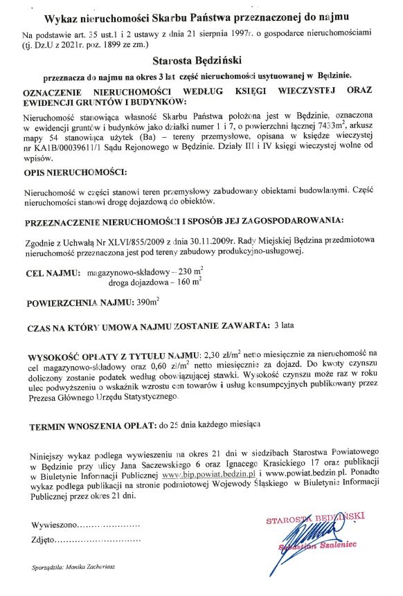 Skan pisma z treścią komunikatu Skan pisma z treścią komunikatu