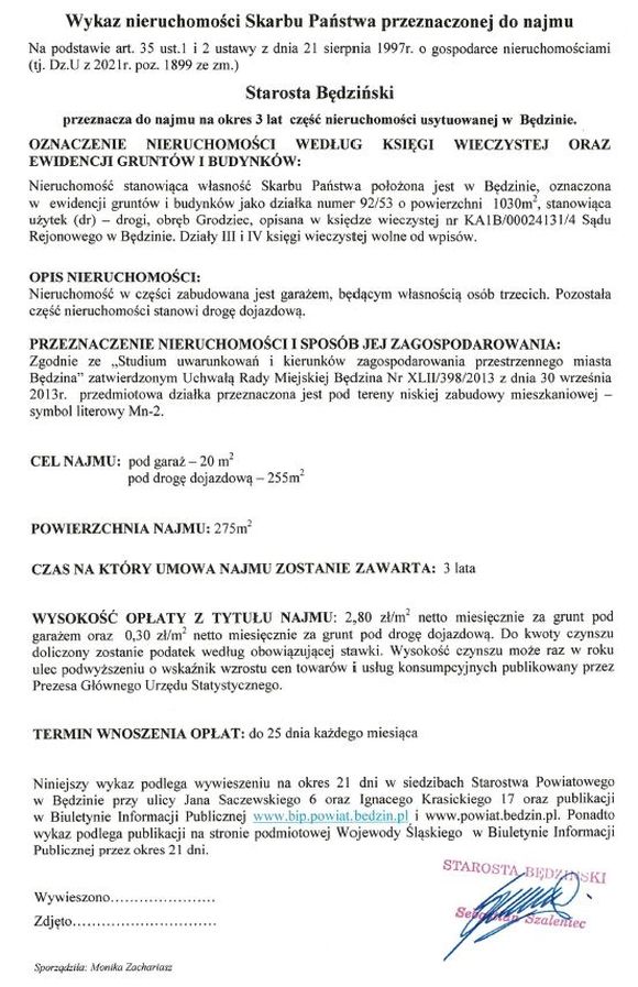 Skan pisma z treścią komunikatu Skan pisma z treścią komunikatu