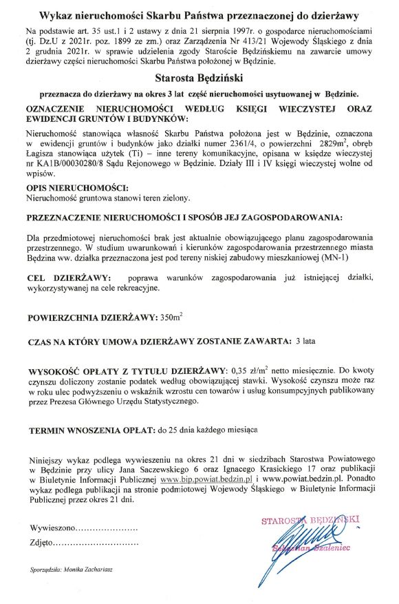 Skan pisma z treścią komunikatu Skan pisma z treścią komunikatu