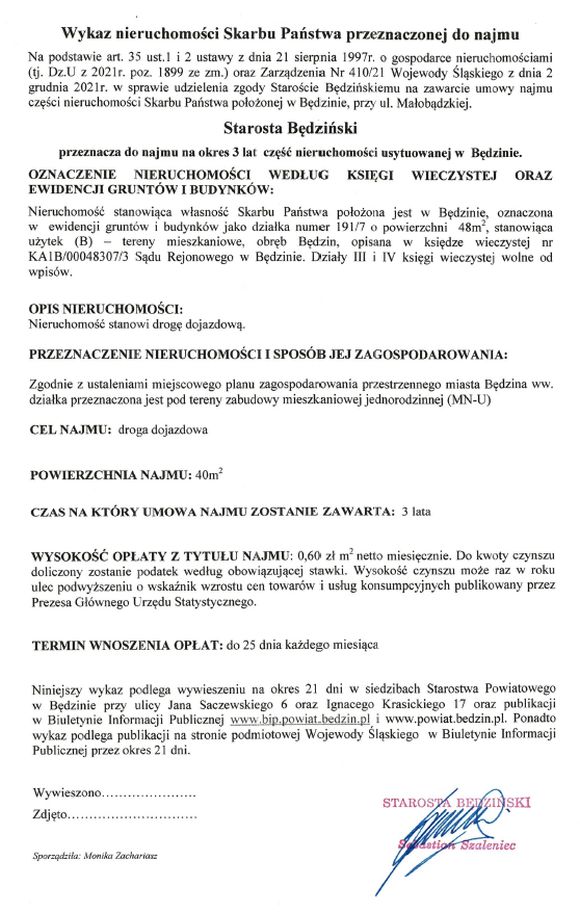 Skan pisma z treścią komunikatu Skan pisma z treścią komunikatu