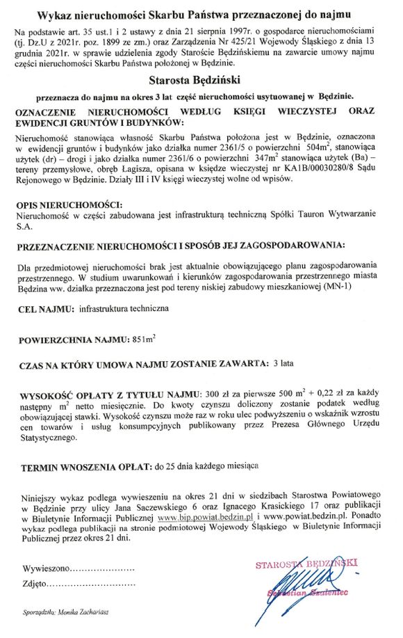 Skan pisma z treścią komunikatu Skan pisma z treścią komunikatu